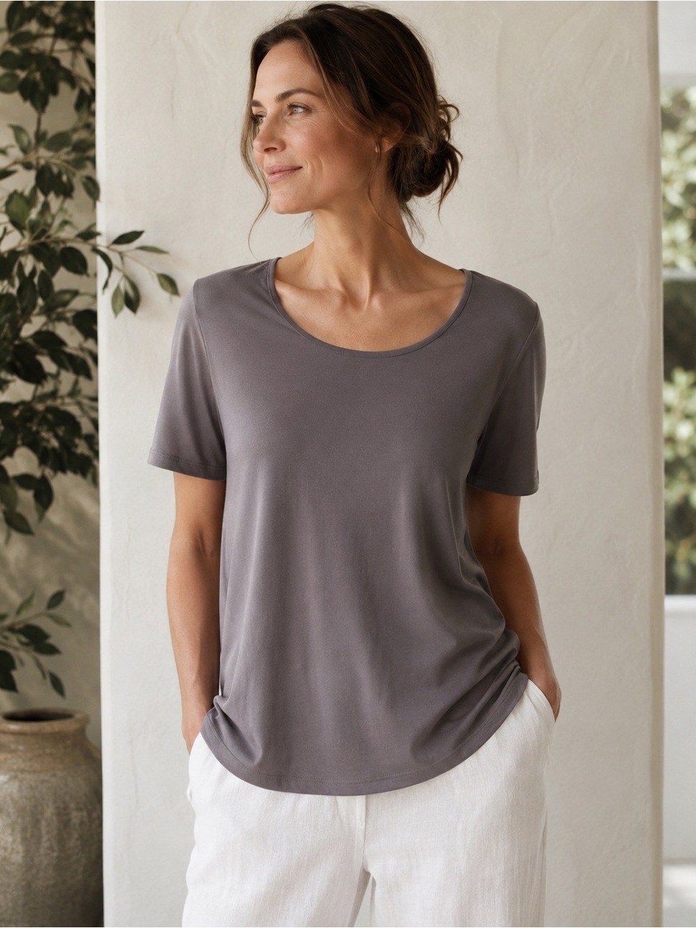 UBU Earth Womens Tee Sz S Gray Bamboo Jersey Longline Minimalist T-shirt Top